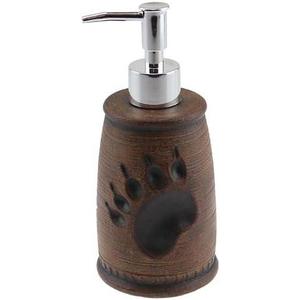 Bear Paw Print Liquid Soap Lotion Pump Dispenser, 7.5", Brown Tan, Rustic Bathroom Decor