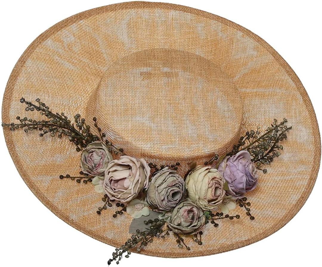 COSDREAMER Victorian Hat Womens Girls Tea Party Hats Vintage Flowers Flat (Beige)