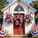 2 x 6 Pcs Small 4th of July Hanging Wreaths for Cabinets with Red White Blue Tulips Blooms Artificial Mini Independence Day Mini Candle Ring Wreath for Memorial Day Front Door Window Porch Wall Decor