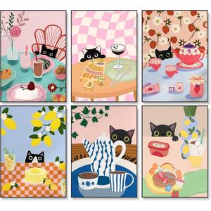 Fountor 6 Pack Paint by Numbers Kit for Adults Beginner, Cat Adult Paint by Number Kits on Canvas Without Frame, Funny DIY Acrylic Black Cat Oil Painting by Numbers for Home Decor Gift 10” W x 14”L