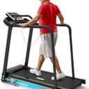 Redliro Walking Treadmill for Seniors with Long Handrails - 0.3 MPH Slow Start, 300 lb Capacity Recovery Foldable Treadmill for Home, 02% Incline Fully Flat, Auto Lubrication