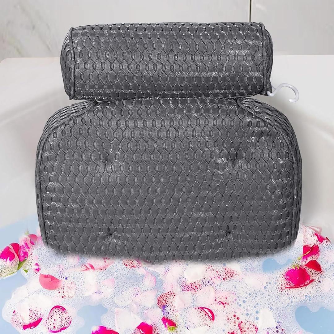 Bath Pillow for Tub Support Neck and Back, Bathtub Pillow Bath Accessories for Bathtub Women, Hot Tub Accessories for Adults Gray