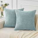 MIULEE Pack of 2 Light Blue Throw Pillow Covers 24x24 Inch Soft Chenille Pillow Covers for Sofa Living Room Couch Solid Dyed Cases