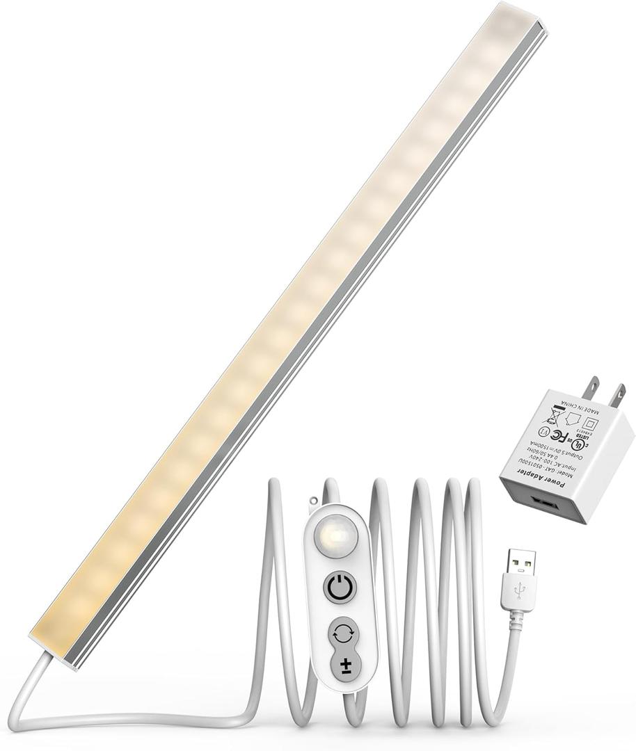 ASOKO Motion Sensor Dimmable LED Under Cabinet Lighting,14.5in USB Plug-in Under Desk Light with 3 Color Changing(2700K, 4000K,6000K), Dimmable LED Light Bar for Home Kitchen,Cabinet,Pantry