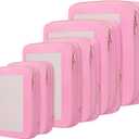 BAGAIL 4 Set/6 Set/8 Set Compression Packing Cubes Travel Accessories Expandable Packing Organizers (Square Mesh, 06-Pink)