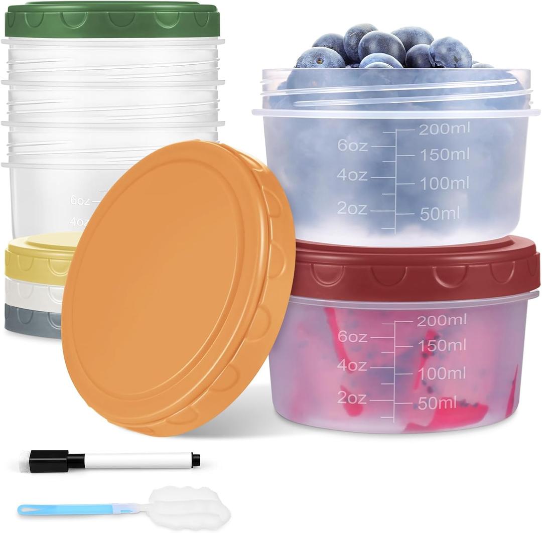 Yomarket 6pcs 10 oz Small Plastic Containers with Lids, Salad Dressing Container Reusable Small Food Storage Containers for Meal Prep, Leakproof, Microwave Dishwasher Freezer Safe, BPA-Free