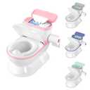 2-in-1 Toddler Potty Training Toilet - Larger Potty Chair & Detachable Training Seat for Boys & Girls Ages 1-3 with Flushing Sound, Wipes Storage, Toilet Paper Holder - Pink