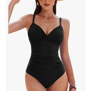 AI'MAGE Women's One Piece Ruched Swimsuit 2025 Tummy Control Bathing Suits Sexy V Neck Swimwear XL