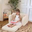 MeMoreCool Toddler Couch Fold Out 2-in-1 Convertible Kids Sofa Bed with Soft Corduroy Cover, High-Density Foam Toddler Chair for Ages 13, Foldable Floor Lounger with Machine-Washable Cover, Beige