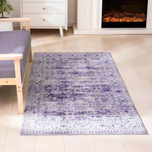 Carvapet 10x13 Area Rug - Vintage Lavender Purple Large Carpet Low Pile, Non Slip Rubber Backing Easy Clean Foldable Big Thin Floor Mat for Living Room Bedroom