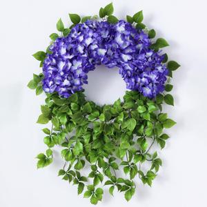 Artificial Hydrangea Wreath for Front Door Outside - Fake Hydrangea Real Touch Ivy, Spring Summer Greenery Flowers Wreath, for Home Mantel Window Farmhouse Decor (23", Purple)