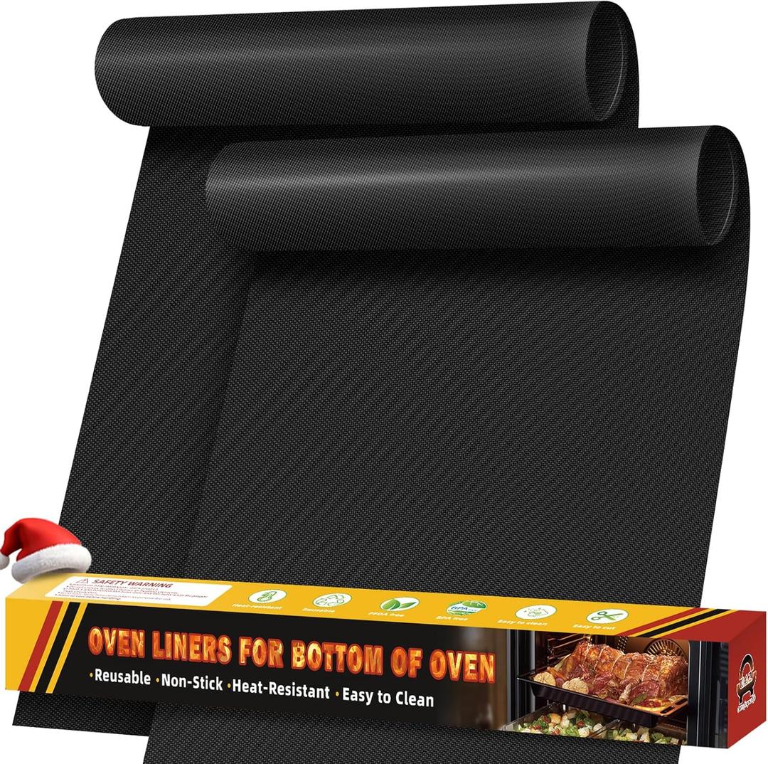 2 Pack Oven Liners for Bottom of Oven, 17"x25" Heavy Duty Non-Stick Oven Liner Mat, Reusable Heat Resistant Grill & Baking Mat, BPA/PFOA Free Roaster Liners, Fits Electric, Gas, Toaster Ovens (Black)