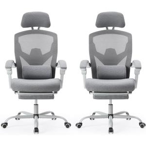 Sweetcrispy Office Computer Desk Chair with Footrest,Ergonomic High-Back Mesh Rolling Work Swivel Chairs with Wheels,Comfortable Lumbar Support,Comfy Arms for Home,Bedroom,Study,Student,Light Grey