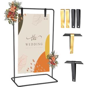 Wedding Welcome Sign Stand, 68x31x 20 Heavy Duty Easel Stand for Sign with 4 Leather Strap, Welcome to Our Wedding Sign Holder, Metal Floor Standing Easels for Valentine's Day, Signs, Poster, Black