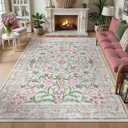 Wonnitar Boho Floral Area Rug 6x9, Washable Purple Rugs for Bedroom Girls, Non Slip Ultra-Thin Soft Indoor Baby Carpet for Nursery Dorm Kids Room Living Room, Light Purple/Pink