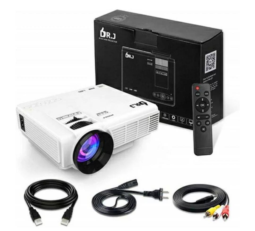 DR.J Upgrade 4Inch Mini Projector 170" Display - 40,000 Hours LED Full HD Video Projector 1080P Supported, Compatible with Roku Stick, Fire TV Stick, HDMI,VGA,USB,AV,SD,PS4, Outdoor Projector