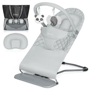 Orzbow Portable Baby Bouncer, Foldable Baby Bouncer Seat with Storage Bag and Removable Play Bar, 3 Recline Positions, 0-12 Months Up to 20lbs, Ergonomic Design with Comfortable Headrest, Gray