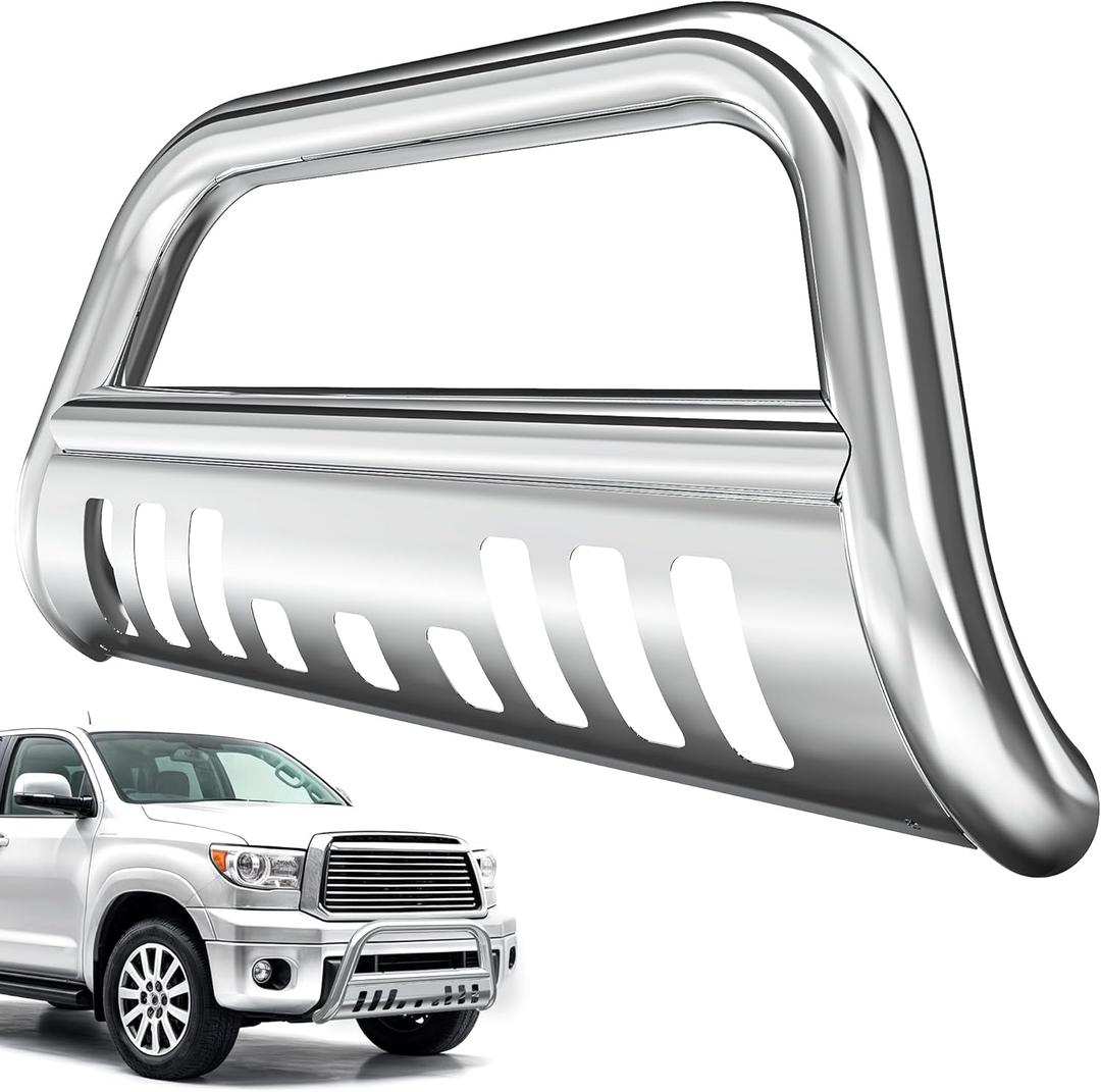AUTOSAVER88 Bull Bar Compatible for 2004-2023 Ford F150 F-150 Stainless Chrome Bull Bar 3" Push Front Bumper Grill Grille Guard with Skid Plate