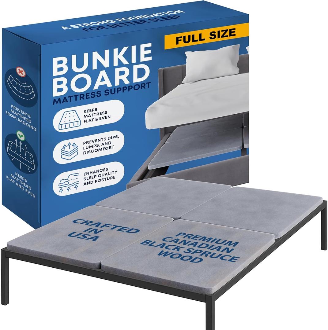 Greaton, Premium 38mm Split Wood Bunkie Board for Full Size Bed - 4-Piece Under Mattress Support Board, Fully Assembled, Fabric Ventilation Cover - Replaces Wooden Slats or Box Spring for Bed Frames