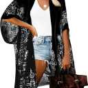 Breezy Lane Kimonos for Women Swimsuit Coverups Beach Cover Up Swimwear Cardigan Summer (A Black Print)