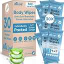 XL Deodorizing Body Wipes | Men's Extra Soft Washcloths Shower Alternative | Great for Workout Travel Gym Camping | 30 Individually Wrapped Shower Wipes | with Vitamin E Aloe Scent Pack of 2