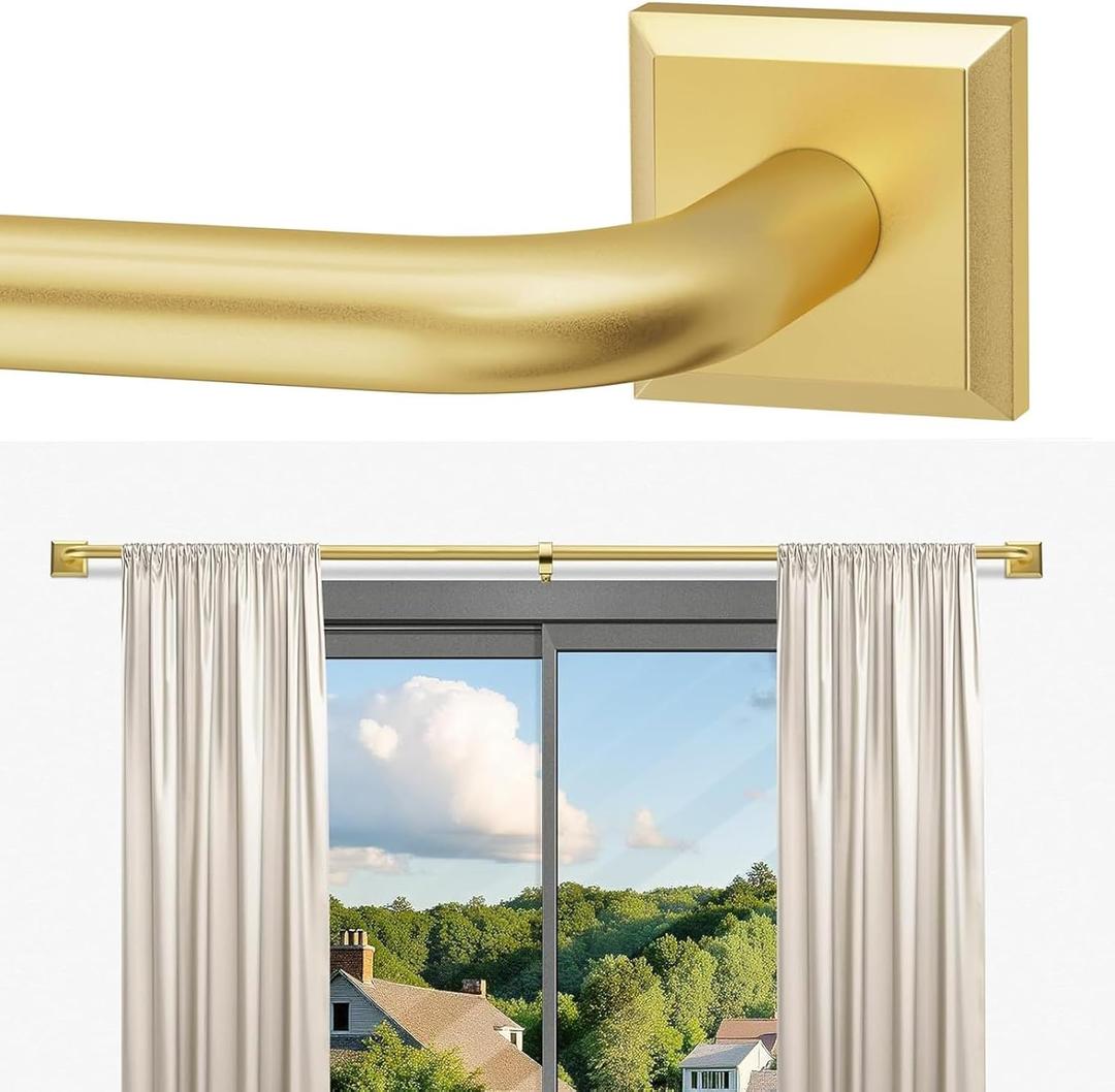 Gold Curtain Rods for Windows 48-90Inch(4-7.5ft) Heavy Duty Wrap Around Blackout Curtain Rods,Adjustable Room Darkening Drapery Rod for Bedroom, Living Room, Sliding Door & Outdoor Patio
