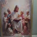 Jesus With Children Wall Art Jesus Teaching Kids print painting poster Christian Kids Room Canvas Wall Decor Picture for Living Room Bedroom Prayer Room Ready To Hang Wooden Framed