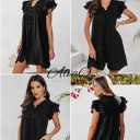 AlvaQ Womens Summer Dresses 2025 V Neck Ruffle Cap Short Sleeve Mini Dress Casual Flowy Pleated A Line Sundress with Pockets (Pink, XL)