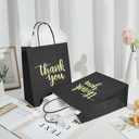 DjinnGlory 50 Pack Medium Sized Black Thank You Paper Bags with Handles 10x8x4 Inches and White Tissue Paper for Small Busines Wedding Baby Shower Graduation Party Favors Treats Goodies