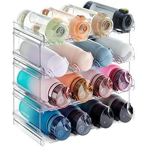 Lifewit Stackable Water Bottle Organizer for Cabinet, Water Bottle Holder, Kitchen Pantry Organization and Storage, Plastic Fridge Wine Racks, Tumbler Travel Mug Cup Holder, 3Pack, Hold 10 Bottles