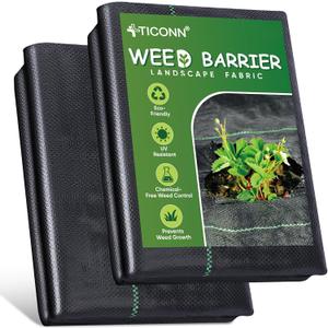 TICONN 3Ft x 50Ft Weed Barrier Fabric Heavy Duty, 3.2Oz Landscape Fabric for Garden, Yard, Driveway, and Vegetable Cultivation (2PK)