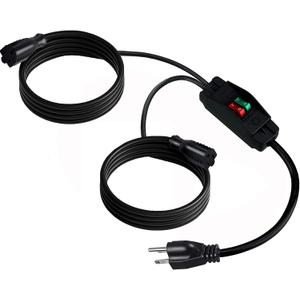 2 Way Extension Cord with On/Off Switch 3 Prong Outdoor Extension Cord Splitter, Heavy Duty Extension Cord with SJTW 14AWG 15A/125V and 18AWG 10A/125V(6 Ft, Black)