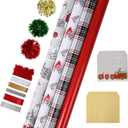 LaRibbons Christmas Wrapping Paper Sets, Classic Truck & Plaid & Cardinal Design with Ribbons & Gift Tags & Metallic Pom Pom for Christmas, Holiday, 30Inch  10Feet 4 Rolls: 100 Sq.Ft.Ttl