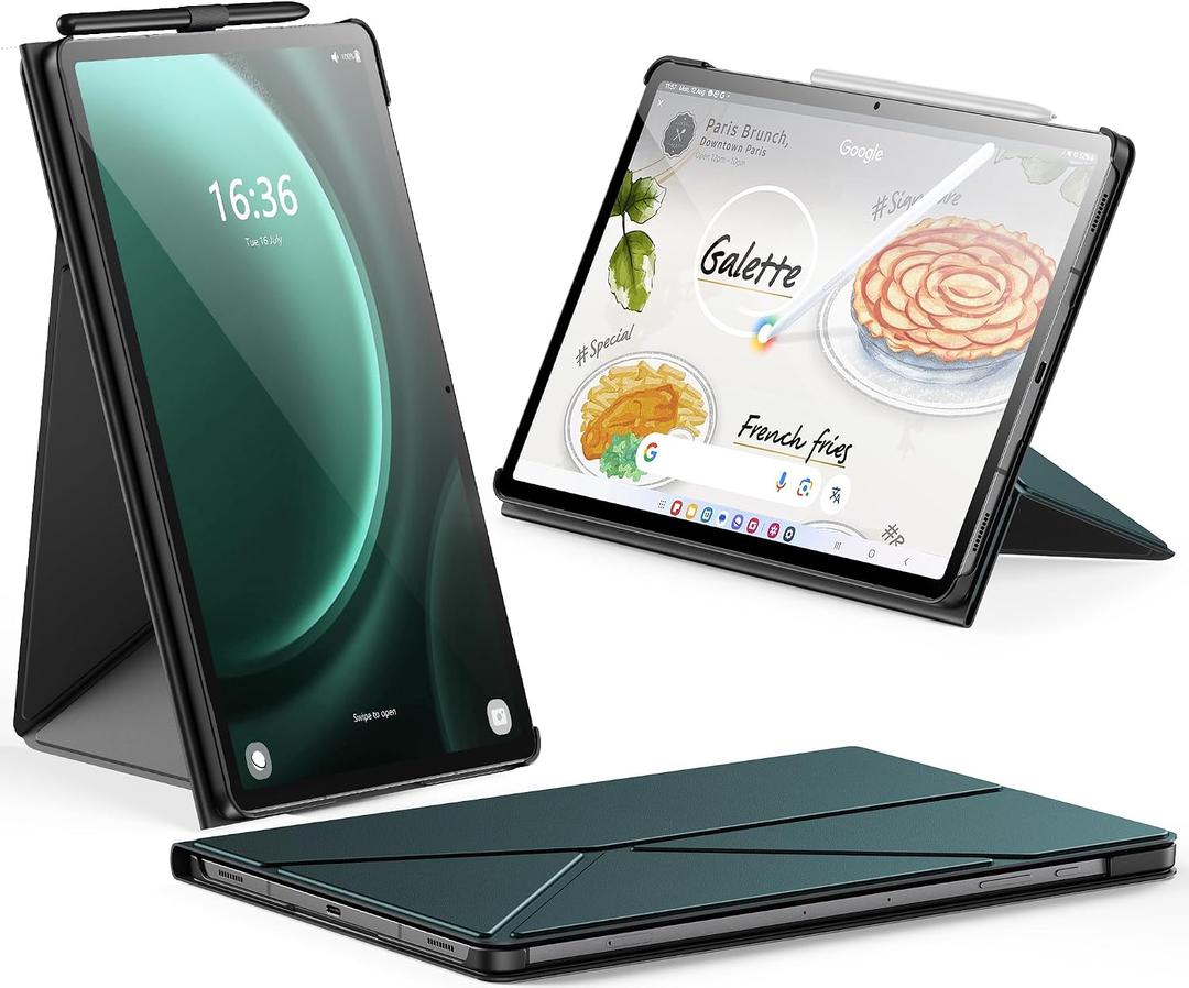 INFILAND Case for Samsung Galaxy Tab S9+ Plus/S9 FE+ Plus/S10 Plus 12.4 Inch, Slim Magnetic Origami Stand Protective Cover, Multiple Angle Viewing, Auto Wake/Sleep (Midnight Green)