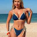 ZAFUL Womens Triangle Color Block Bikini Set 2 Piece Bathing Suits String Swimsuit Cheeky Thong Bottom Beach Resort Swimwear (Blue, S)