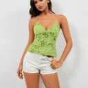 calbatic Women Sequin Cami Top Rhinestone Sparkle Sleeveless V Neck Camisole Open Back Summer Crop Top Party Clubwear (Green), Medium