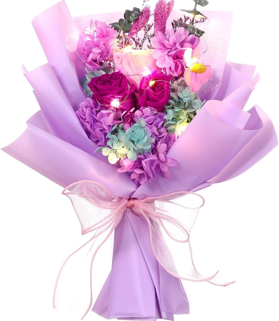 Canlierr Preserved Flowers Bouquet Graduation Flowers Bouquet Gift Forever Natural Real Roses Gifts for Teacher Student Birthday Anniversary Wedding Home Decor (Purple,Vivid)