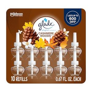 Glade PlugIns Refills Air Freshener, Scented and Essential Oils for Home and Bathroom, Cashmere Woods, 6.7 Fl Oz, 10 Count