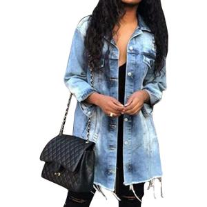 SOMTHRON Women's Distressed Denim Jeans Outfits Coat Spring Fall Ripped Jeans Outerwear Denim Jacket (Medium, A-light Blue)