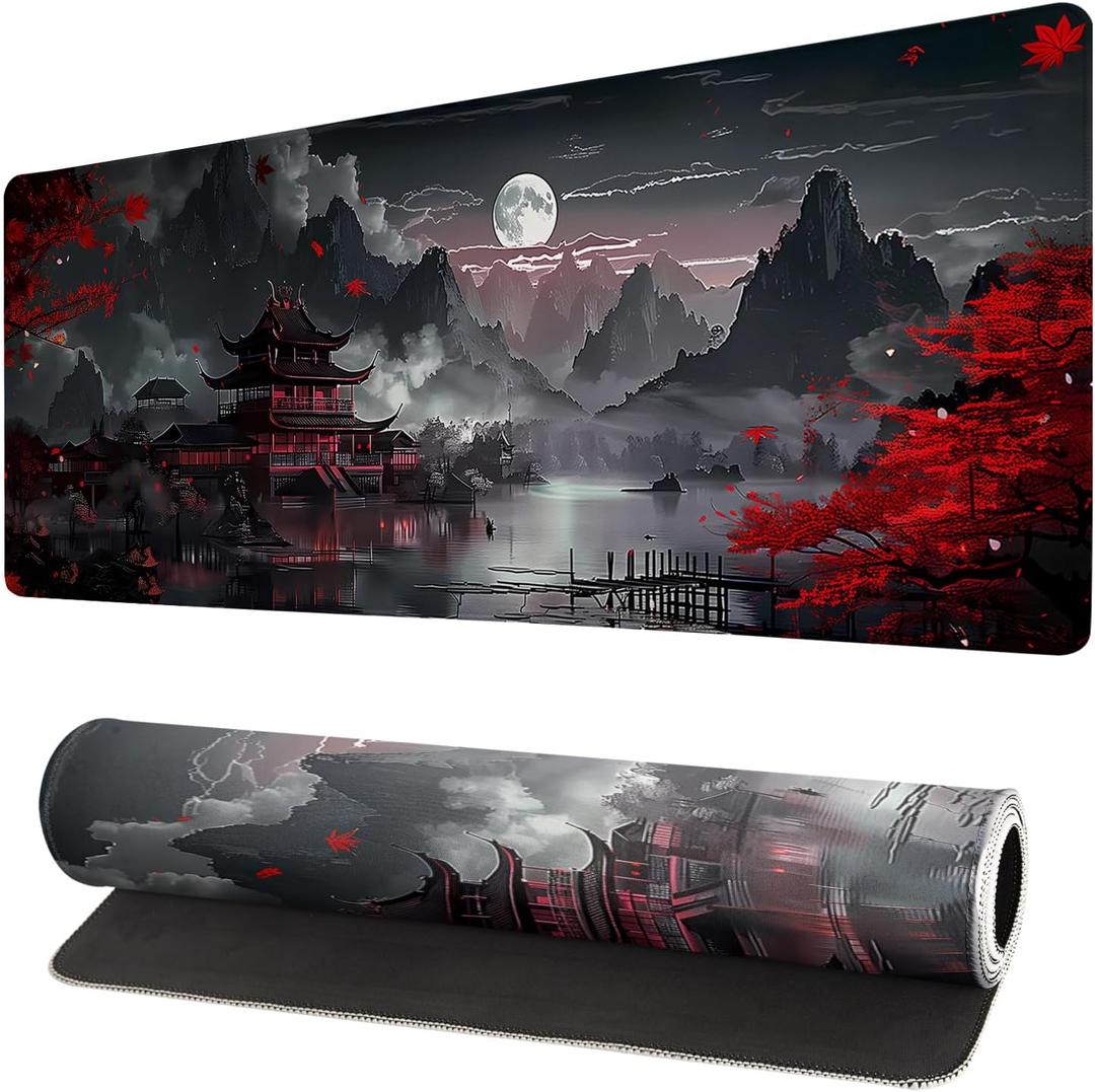 Extended Gaming Mouse Pad, Large Gaming Mouse Waterproof with Stitched Edges, Non-Slip Desktop Pad for Home and Office, Level Up Your 31.5x11.8 Inch (Japanese Style)