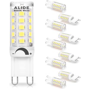 ALIDE G9 Led Bulbs 3W Dimmable 6000K Daylight White Replace 20W 25W 30W Halogen Equivalent, AC120V T4 Clear G9 Bi-pin Led Bulbs for Chandelier Pendant Wall Home Lighting, 300LM, 360Deg, 10Pack
