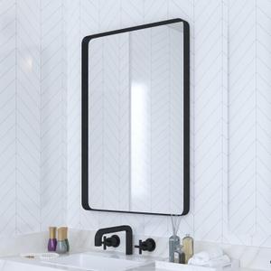 VocalStar Black Bathroom Mirror for Wall, 18 x 26 Inch Rounded Rectangle Metal Framed Bathroom Wall Vanity Mirror Farmhouse, 1/4-inch Shatterproof Glass | Ultra-Flush Hanging