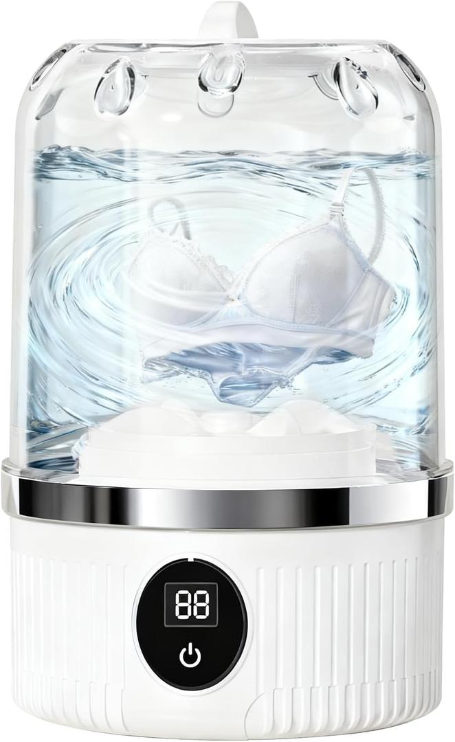 Underwear Washer, Portable Mini Washing Machine, 3000mAh Rechargeable Cordless Washing-machine, Portable Small Wireless Washing Machine for Home Use, for Underwear, Small Loads, Baby Clothes (White)