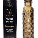 Pure Copper Water Bottle 34oz  Leakproof Jointless Ayurvedic Copper Flask, Handmade Black Honeycomb Hammered Design, Reusable Metal Bottle for Gym, Office, Home