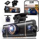4 Channel 360 Dash Cam Front Rear Inside & Left Right,4K+1080P*3 FHD Car Camera,5GHz WiFi & App Control,8 IR Lamps Night Vision,24H Parking Mode, G-Sensor, Loop Recording, Includes 64GB SD Card Black