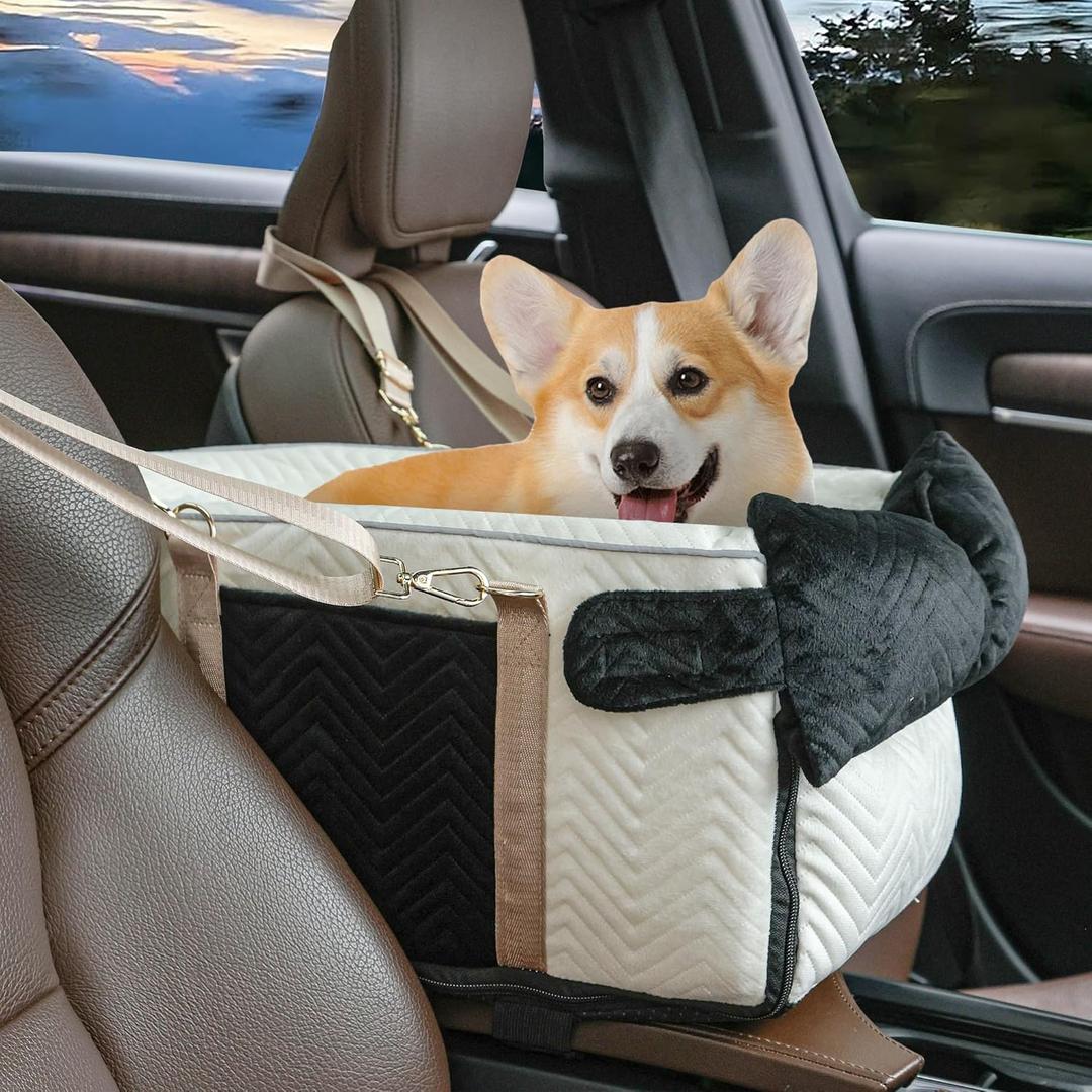 Dog Car Seat for Small Dogs Adjustable Portable Center Console Dog Car Seat Removable Cat Booster Cars Seats  Safety Belt with Cushion AntiCollapse for Puppy Kitten Up to 15 Lb