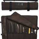 Asaya Canvas Chef Knife Roll Bag - 10 Knife Slots and a Large Zipper Pocket - Durable 10oz Canvas Knife Case with an Adjustable Shoulder Strap - Knives not Included (Brown)