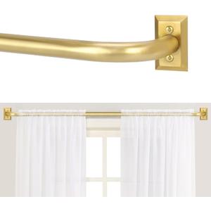 Gold Wrap Around Curtain Rods 28 to 48 Inch:Blackout Heavy Duty Adjustable Window Curtain Rod Room Darkening,Modern Industrial Curved French Return Metal Drapery Rods Easy Install,Brushed Gold