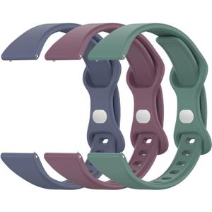 3 Pack Slim Silicone Watch Bands, 18mm 19mm 20mm 22mm Quick Release Band Soft Sport Strap Replacement Wristbands for Women Men (Blue Grey+Purple+Pine Green)