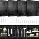 Pegboard, 4 PCS 1616 Large Heavy Duty Metal Pegboard Panels with Frame Black Peg Board Display Peg Boards for Walls, Display, Garage Tool Storage, Office Organization, Craft Room, Kitchen